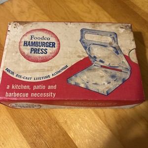 Vintage Foodco Hamburger Press-Original Box. Die-Cast