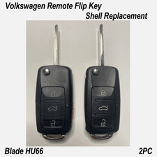 2 Pc Volkswagen Vw Remote Flip Key Shell Replacement - No Chip-blade Hu66