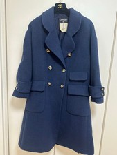 CHANEL Coat Angora Wool Navy Long Chester