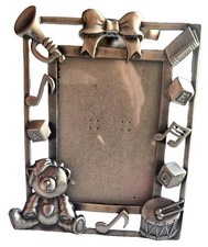 SEAGULL 1990 Pewter Baby Nursery 3.5"x2.5" Picture Frame Drum, Horn, Bear, Boo