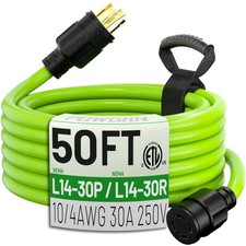 50Feet 30 Amp Generator Extension Cord 4 Prong,Heavy Duty NEMA L14-30P/L14-30...