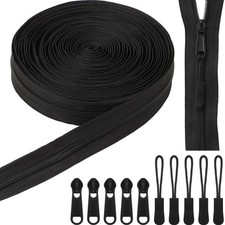 Juexica 10 Yards 5 Black Nylon Coil Zippers with 30 Pieces Sliders 30 Zipper...