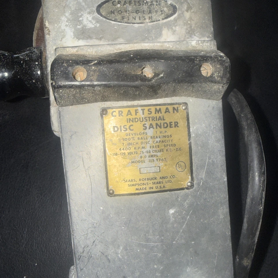 Винтажный. Промышленная высокопрочная дисковая шлифовальная машина CRAFTSMAN 7 дюймов 1 лс 4400 об/мин протестирована (L5) - Изображение 2 из 4