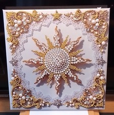 25cm x 25cm canvas sun design wall art with gem stones.