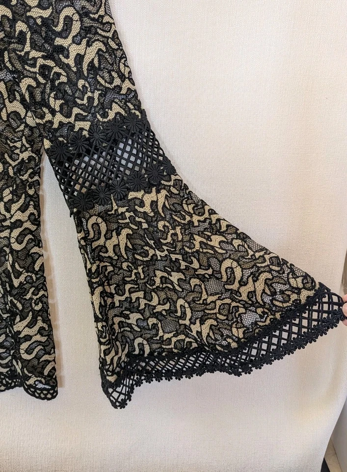 Blusa de encaje abstracto negra y beige Anne Fontaine Veroucha talla 42-TALLA 10 EE. UU. Foto 4 de 4