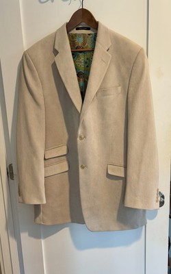 Sean John Corduroy Blazer Tan Paisley Lined Vintage Size 44 Sport Coat