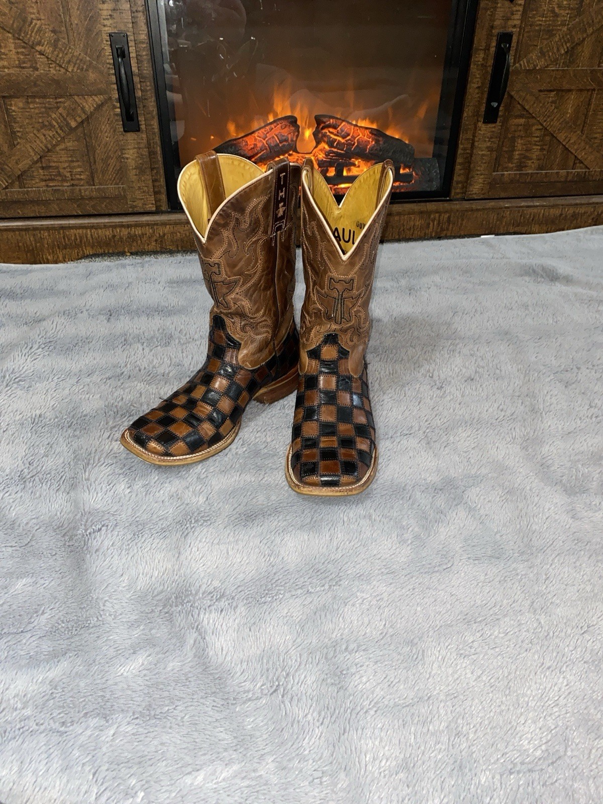 TIN HAUL PATCHWORK CHECKERED SQUARE TOE BOOTS MEN… - image 12