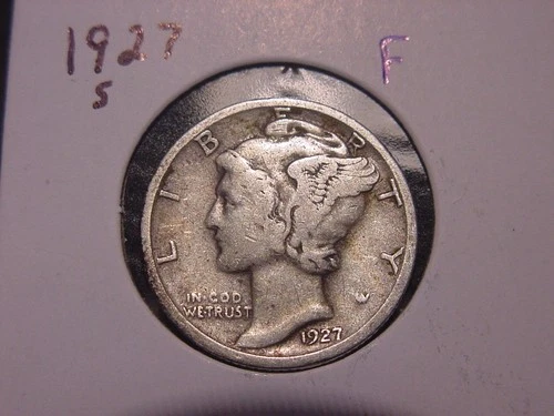 1927-S MERCURY DIME FINE F POPULAR DATE SHIPS FREE