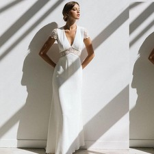 Wedding Dress Short Sleeve Mermaid Backless Sweep Train Stunning Charming Women