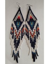 Tribal Earrings Native Large Boho American Seed Beads Handmade Earring