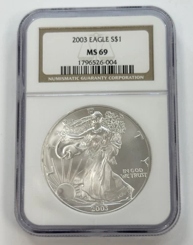 NICE! 2003 American Silver Eagle - NGC MS69 Brown Label - Frosty White #7659