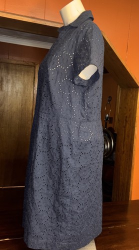 Brooks Brothers Navy Eyelet Shirt Dress Women’s Size 10 Button Front Midi Cotton - Picture 4 of 14