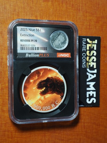 2025 $1 NIUE REVERSE PROOF SILVER EXTINCTION NGC PF70 W/ METEORITE BULLION PLUS