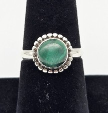 VTG Sterling Silver Malachite Gemstone Inlay Modernist Ring Size 8 - 3.4g