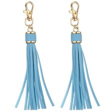 2pcs Leather Tassels, 6" Keychain Tassel with Lobster Swivel Grey Blue 