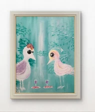 Oil painting ORIGINAL signed art "Forever Together" 16 x 20 Bird Animal Wedding