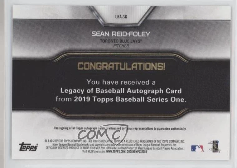 2019 Topps Legacy of Baseball Auto Sean Reid-Foley #LBA-SR Rookie Auto RC - Image 2 of 2