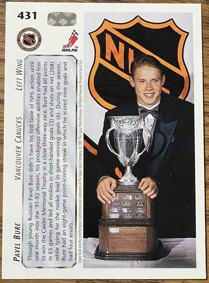 Pavel Bure 1992-93 Upper Deck Calder Trophy Winner Card #431 NHL HOF Free Ship - Image 2 of 3