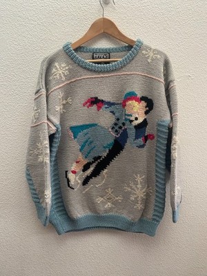 VTG Berek 1988 80s Ice Skating Couple Snowflake Wool Sweater Unisex Medium
