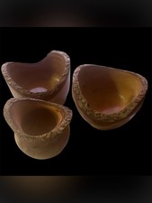 Set of 3 Rustic Live Edge Hand Carved Wooden Bowls in EUC - marked BA 2013