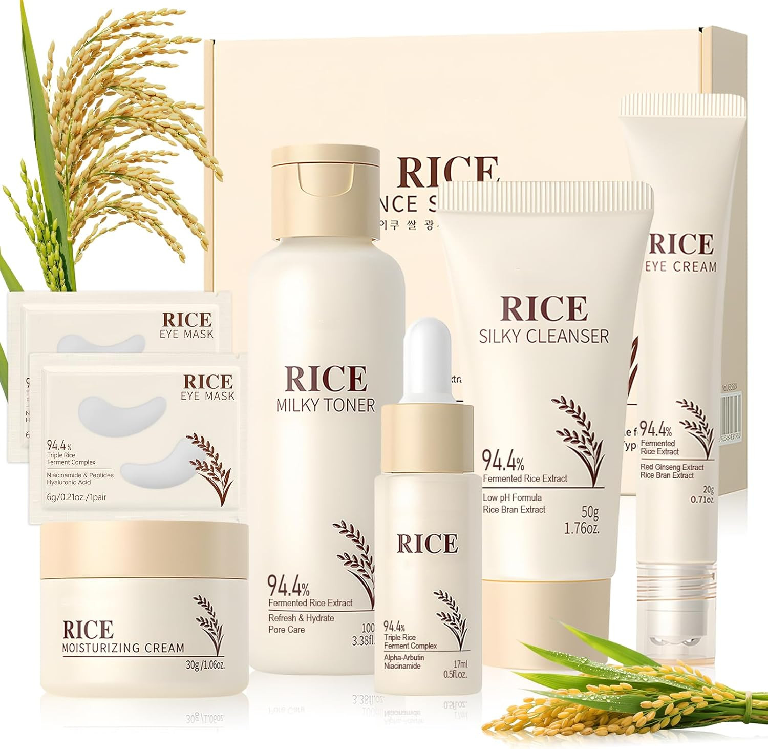 Trattamento Completo 7 Pezzi Skincare Coreana al Riso - Set Anti-Età