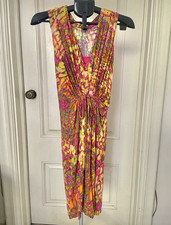 Mango Women’s Multicolor Abstract V-Neck Sleeveless Tie Waist dress size S