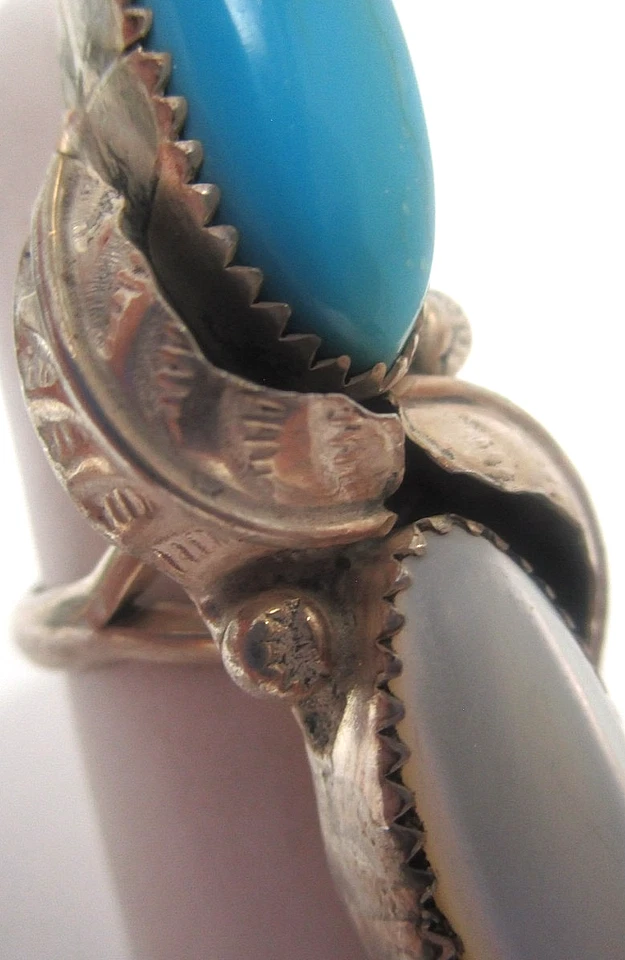 New Old Stock Vintage Sterling Silver Navajo Ring Turquoise 1960 Never Worn Sz 7 - Image 2 of 4