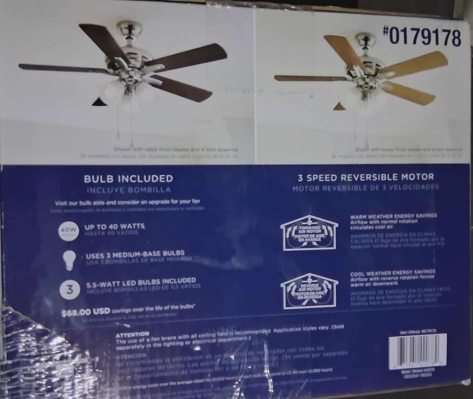 Harbor Breeze Lansing 42-in Brushed Nickel with Sable/Honey Indoor Ceiling NEW - Image 2 of 3