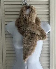 Chicos Pull-Through Faux Fur Ascot/Scarf Beige & Brown NWT