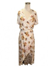 Altar’d State Floral Faux Wrap High Low Midi Dress Ivory Boho Women Medium