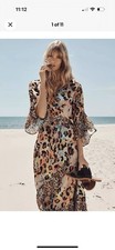 Anthropologie x BI-nk  Zadie Leopard Maxi Dress Size XS Rainbow Ruffle