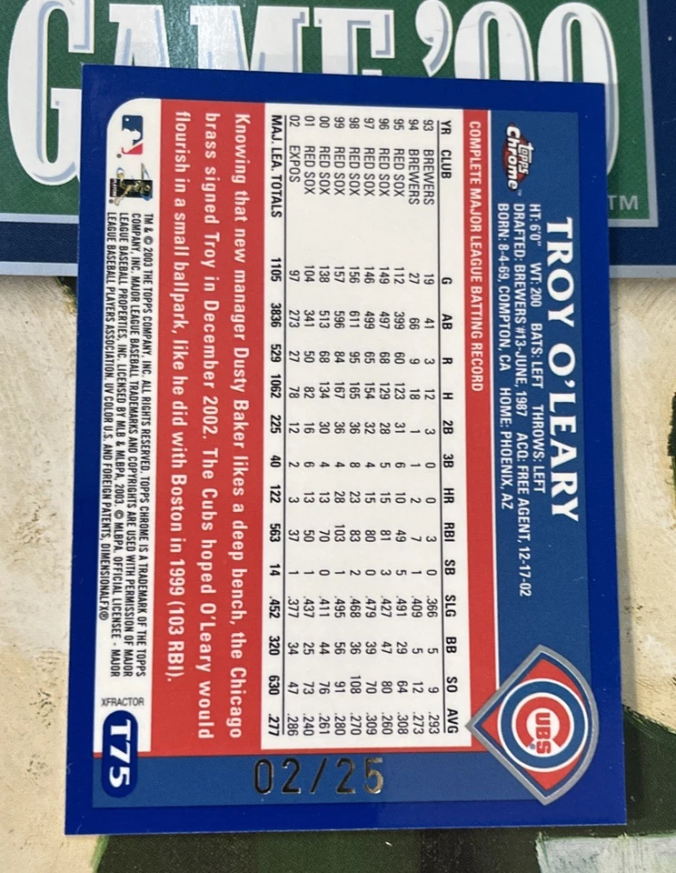 2003 Topps Chrome Xfractor /25 Troy O’Leary - Image 2 of 2