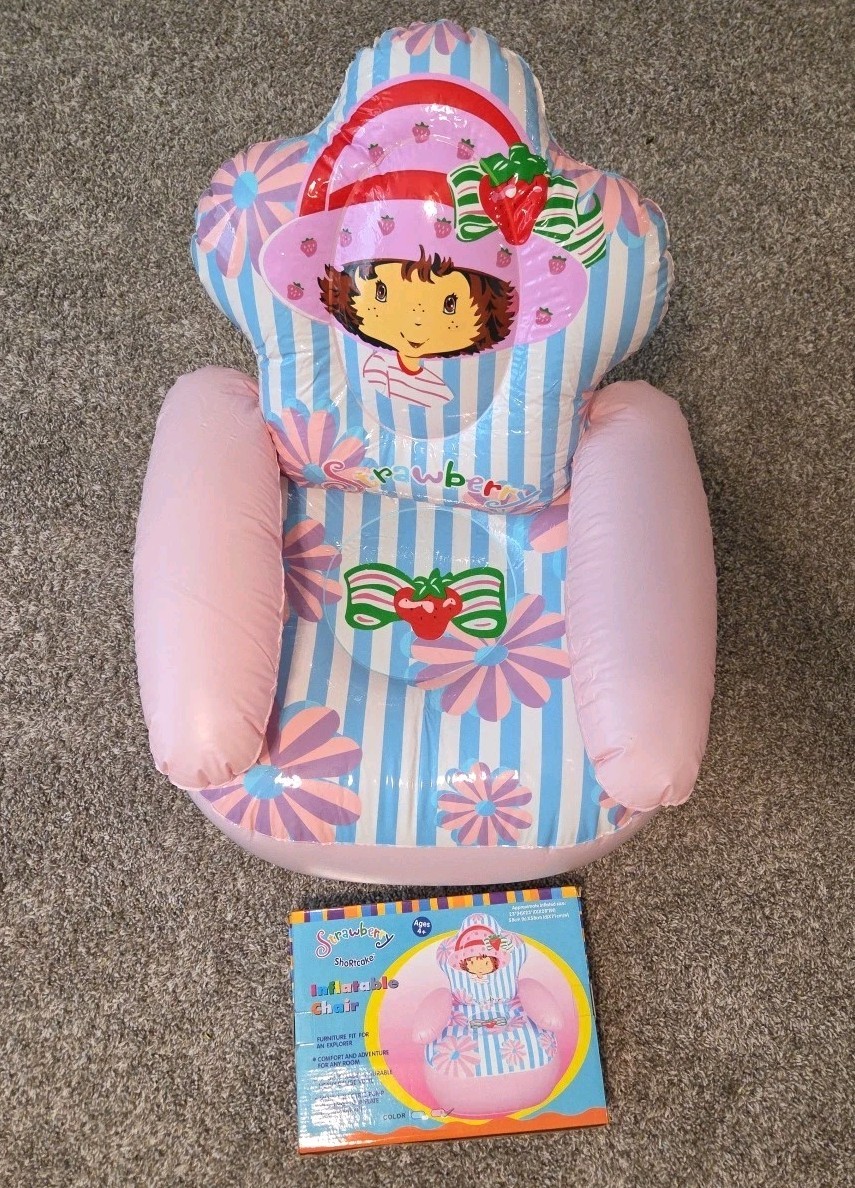 NOS PINK STRAWBERRY SHORTCAKE CHILDS INFLATABLE BLOWUP CHAIR SEAT W/BOX 
