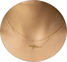 Gold Cross Necklace for Women 14K Gold Plated Cute Sidways Cross Pendant Choker