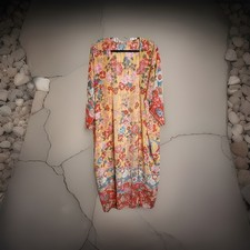 Floral Kimono Duster Cardigan Boho Lightweight Open Front Cover Up Fits L/XL