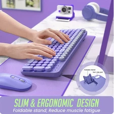 Wireless Keyboard and Mouse Combo - Full-Sized Ergonomic Typewriter Design