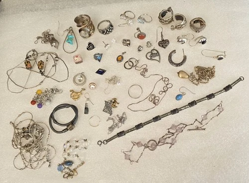 Vintage STERLING Silver Rings Chains Scrap & Wear Jewelry Lot * 187 Grams