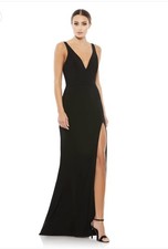 Ieena For Mac Duggal Plunge Neck High Slit Gown Dress- Black size 12