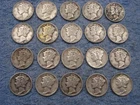 20 SILVER MERCURY DIMES WITH DATES lot w3