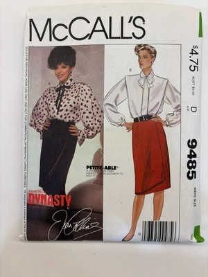 McCALL'S #9485 -LADIES ''JOAN COLLINS-DYNASTY'' BLOUSE-TIE & SKIRT PATTERN Miss 