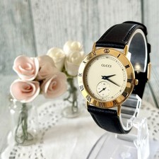 GUCCI 3000.2M Small Seconds Rare Vintage Gold Quartz Watch 33mm USED JAPAN F/S