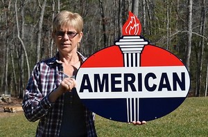 OLD-STYLE-2-SIDED-AMERICAN-MOTOR-OIL-GAS-WITH-TORCH-STEEL-SIGN-USA-MADE-SUPER