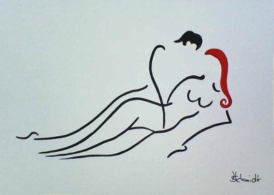 H.Schmidt Erotik Akt*Kuscheln*frau mann kamasutra paar liebespaar deko Aquarell