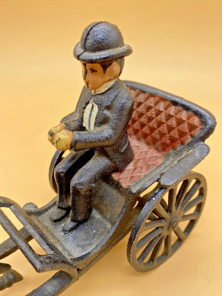 Antique & Rare Oster Toys Cast Iron Smart Man In A Horse Drawn Buggy Made In USA - Image 3 of 4