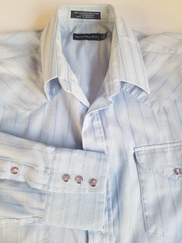 Panhandle Slim Men's Western Yoke Shirt L Blue Stripe Casual Pearl Snaps