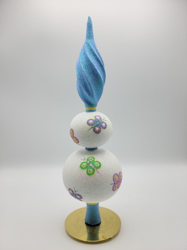Patricia Breen Butterfly Finial 2-Ball Blue Yellow Christmas Finial Tree Topper - Picture 11 of 13