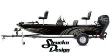 Gray Beige Waves Circling Lines Dark Fish Bass Boat Black Decal Wrap USA Vinyl