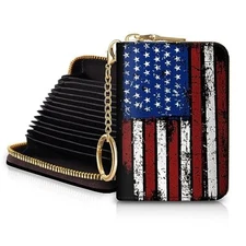 Blusabaca Women's RFID-Blocking Wallet, Leather, 12 Card Slots, 2 American Flag
