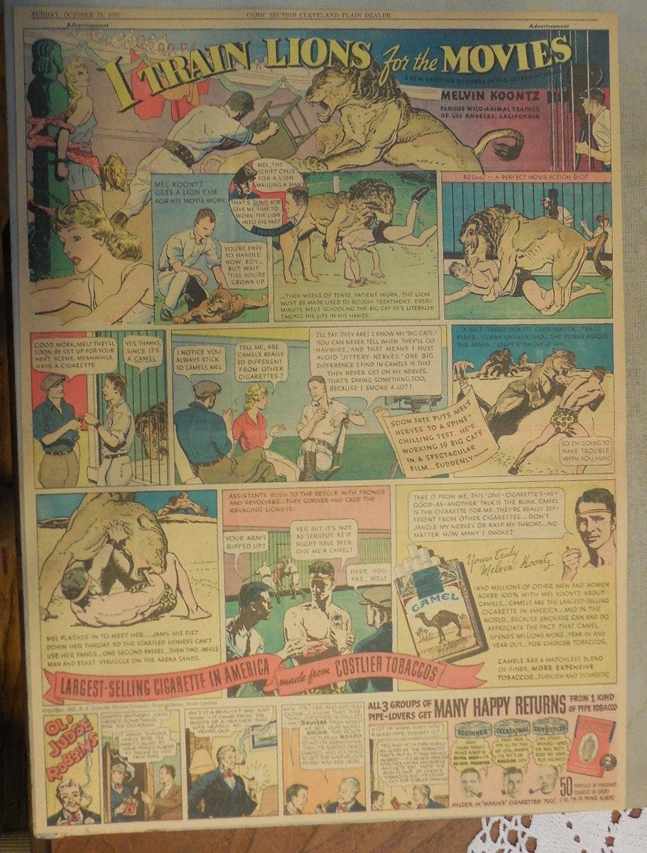 Camel Cigarette Ad: Melvin Koontz Hollywood Lion Tamer Full Page Size! from  1937