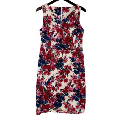 TALBOTS Size 8 Floral Cotton Spandex Sheath Dress Red Blue Spring | eBay